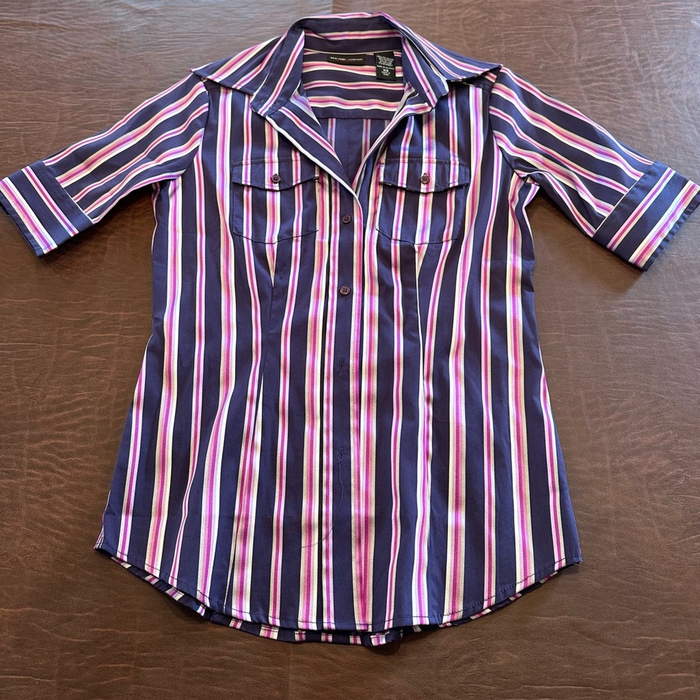 New York & Company Short Sleeve Button Down Blouse